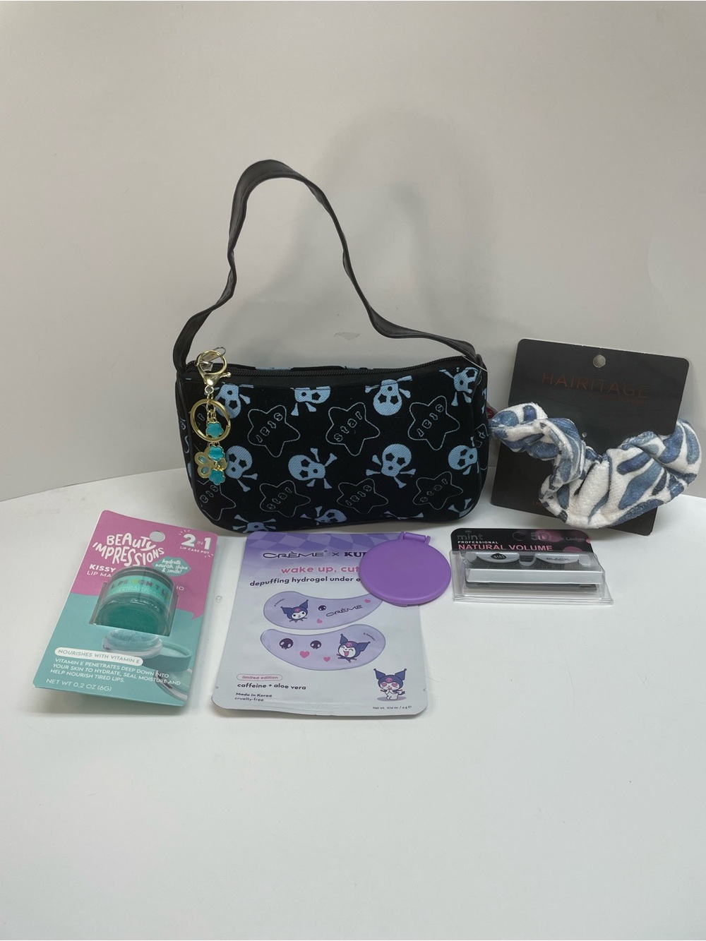 Halloween Boo Bundle Black Mini Wristlet with Blue Skull Print
